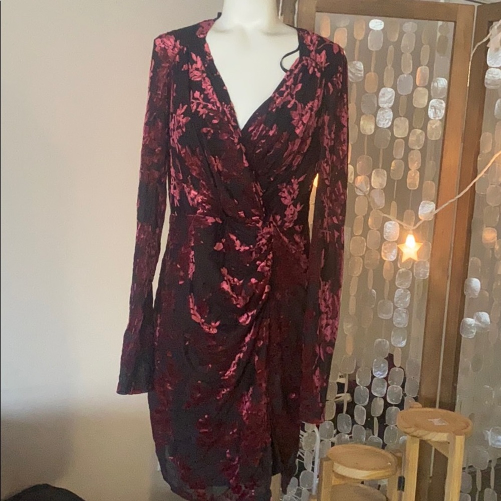 Plus size velvet and mesh cocktail dress